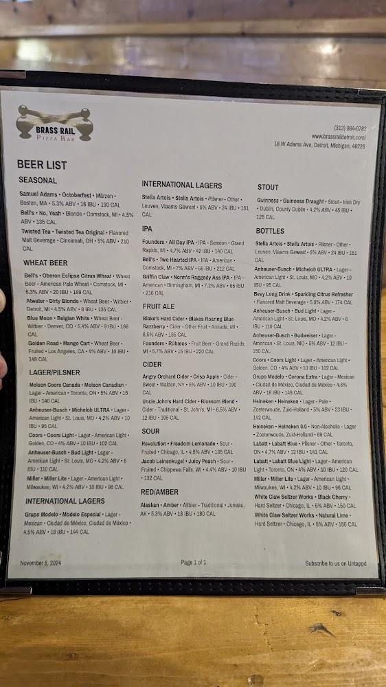 Brass Rail Pizza Bar Menu image 1